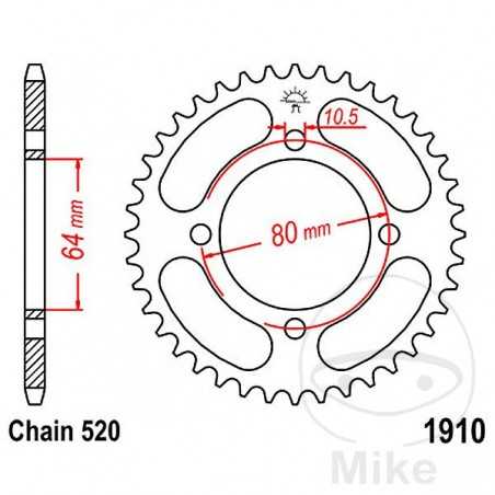 JT SPROCKETS Corona plato transmisión 36T P-520 Ø64 MM Ø80 727.04.76