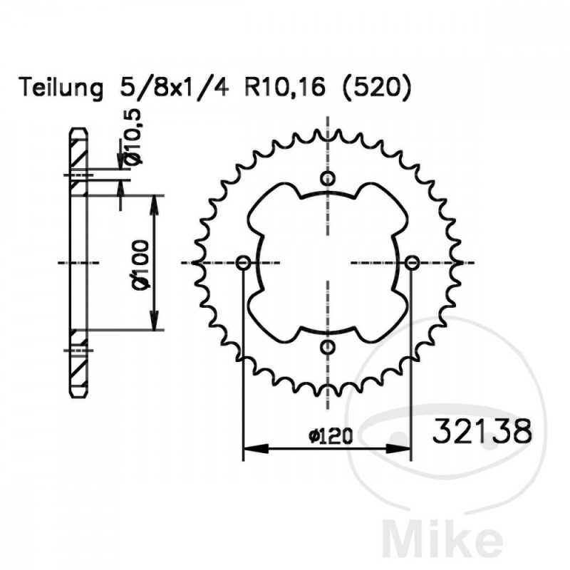 ESJOT Corona plato transmisión 38T P-520 Ø100 MM Ø120 727.04.93