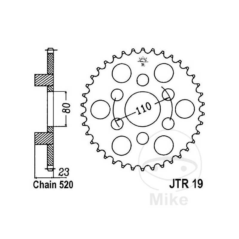 JT SPROCKETS Corona plato transmisión 38T P-520 Ø80 MM Ø110 727.57.20