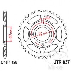 JT SPROCKETS Transmission plate crown 39T P-428 Ø60 MM Ø92 727.10.12