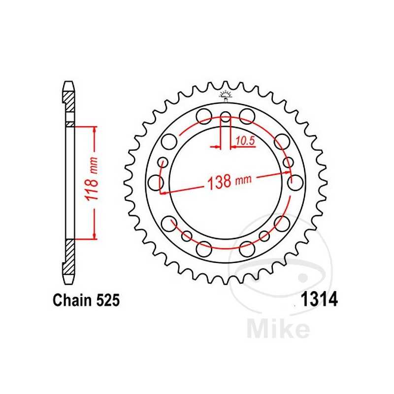 JT SPROCKETS Corona plato transmisión 39T P-525 Ø118 MM Ø138 727.37.27