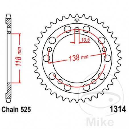 JT SPROCKETS Corona plato transmisión 39T P-525 Ø118 MM Ø138 727.37.27