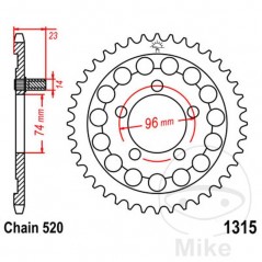 JT SPROCKETS Corona plato transmisión 40T P-520 Ø74 MM Ø96 727.37.28
