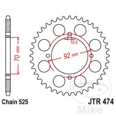 JT SPROCKETS Corona plato transmisión 48T P-525 Ø070 MM Ø092 727.10.08