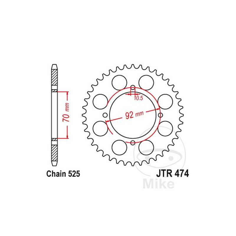 JT SPROCKETS Transmission plate crown 48T P-525 Ø070 MM Ø092 727.10.08