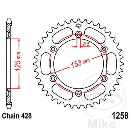 JT SPROCKETS Transmission plate crown 54T P-428 Ø125 MM Ø153 727.10.18
