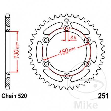 JT SPROCKETS Corona plato transmisión 51T P-520 Ø130 MM Ø150 727.90.94