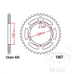 JT SPROCKETS Corona plato transmisión 52T P-428 Ø142 MM Ø164 727.11.90