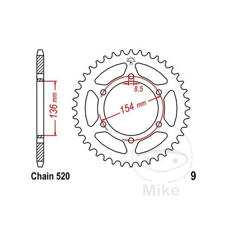 JT SPROCKETS Corona plato transmisión 47T P-520 Ø136 MM Ø154 727.28.67