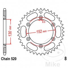 JT SPROCKETS Corona plato transmisión 51T P-520 Ø130 MM Ø152 727.33.10