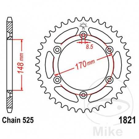 JT SPROCKETS Corona plato transmisión 47T P-525 Ø148 MM Ø170 727.51.34