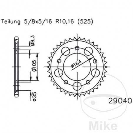 ESJOT Corona plato transmisión 47T P-525 Ø105 MM Ø164 727.60.90