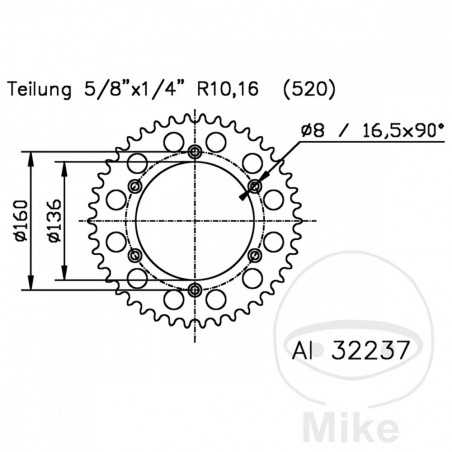 ESJOT Corona plato transmision 42T P-520 Ø136 MM Ø160 758.03.24
