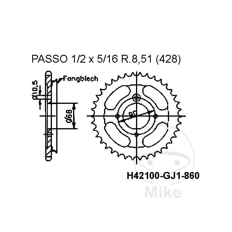 Corona plato transmisión M FANGBL 45T P- 428 Ø068 MM Ø090 727.40.61
