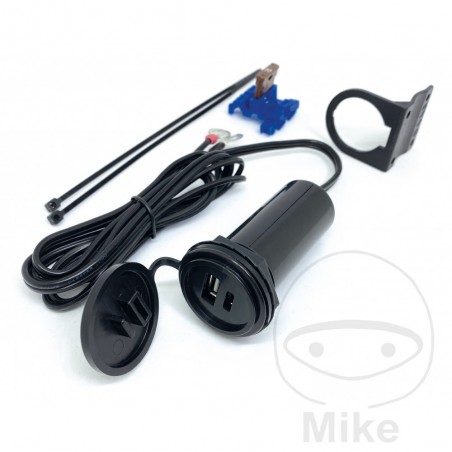 BAAS BIKE PARTS Enchufe USB doble con tapa y soporte manillar USB11 A+C 2X 3.6A 706.05.60