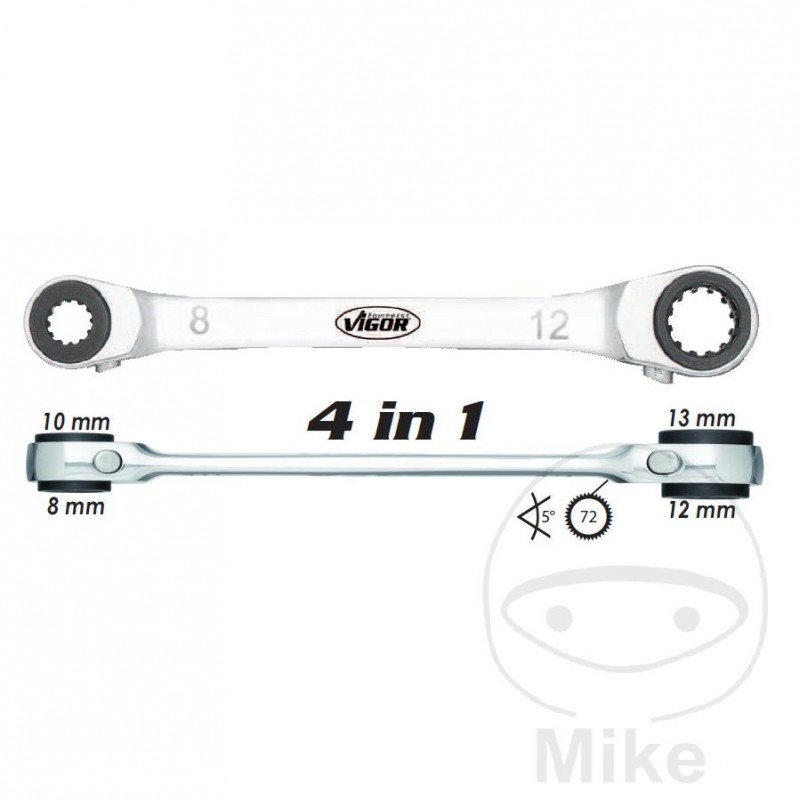 VIGOR Llave de carraca doble 4 en 1 8 10 12 13 MM 604.00.47