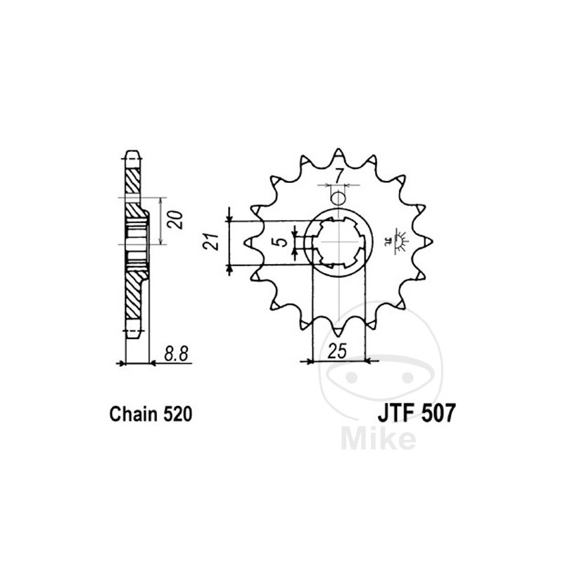 JT SPROCKETS Piñón transmisión engranaje grueso 15T P-520 5 Ø21/25MM 726.00.25
