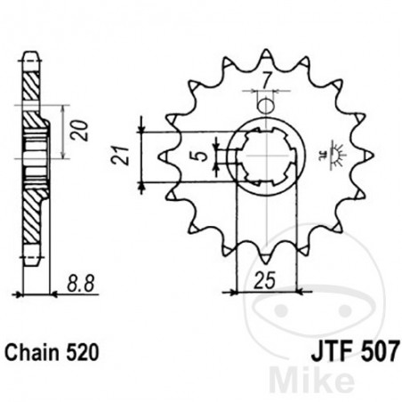 JT SPROCKETS Piñón transmisión engranaje grueso 15T P-520 5 Ø21/25MM 726.00.25