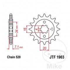 JT SPROCKETS Piñón transmisión engranaje grueso 13T P520 6 Ø16/20MM 726.10.13