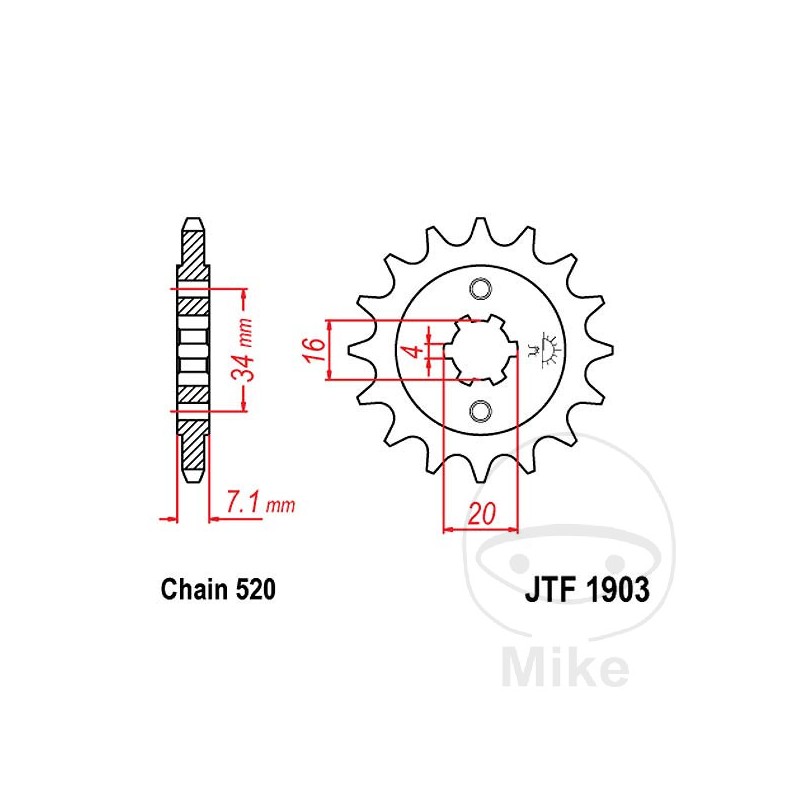 JT SPROCKETS Piñón transmisión engranaje grueso 13T P520 6 Ø16/20MM 726.10.13