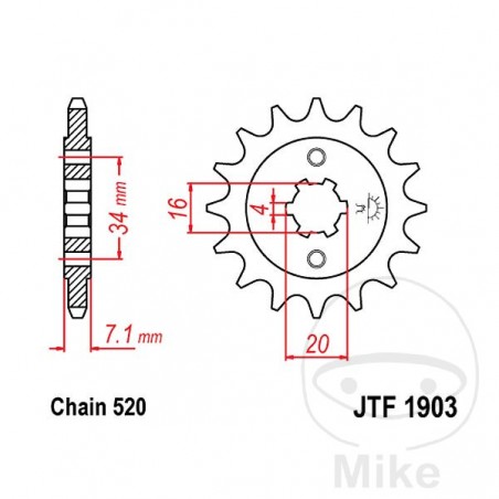 JT SPROCKETS coarse gear transmission pinion 13T P520 6 Ø16/20MM 726.10.13