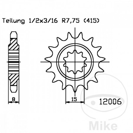 ESJOT Piñón transmisión engranaje fino 15T P-415 Ø15/18MM 726.02.41