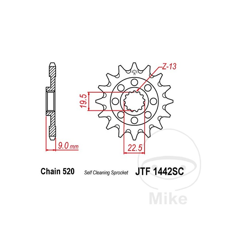 JT SPROCKETS Piñón transmisión racing engranaje fino 14T P-520 Ø19.5/22.5MM 726.00.19