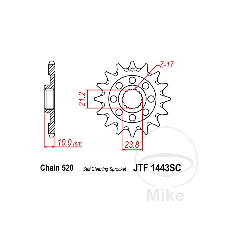 JT SPROCKETS Piñón transmisión racing engranaje fino 14T P-520 Ø21.2/23.8MM 726.00.21