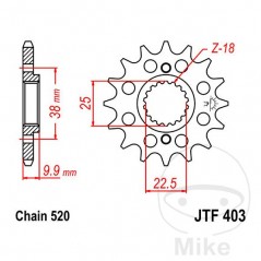JT SPROCKETS Piñón transmisión racing engranaje fino 13T P-520 Ø22.5/25MM 726.38.82