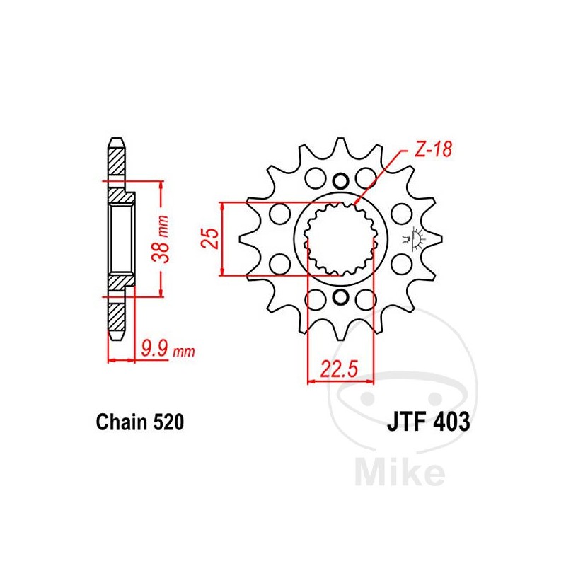 JT SPROCKETS Piñón transmisión racing engranaje fino 13T P-520 Ø22.5/25MM 726.38.82