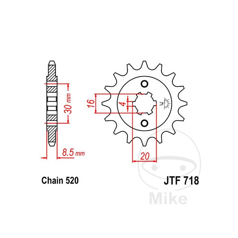 JT SPROCKETS Piñón transmisión engranaje grueso 13T P-520 4 Ø16/20MM 726.05.14