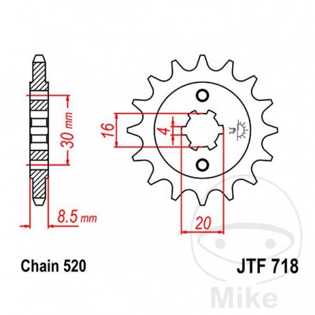 JT SPROCKETS Piñón transmisión engranaje grueso 13T P-520 4 Ø16/20MM 726.05.14
