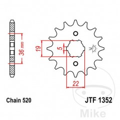 JT SPROCKETS Piñón transmisión engranaje grueso 14T P-520 5 Ø19/22MM 726.00.32