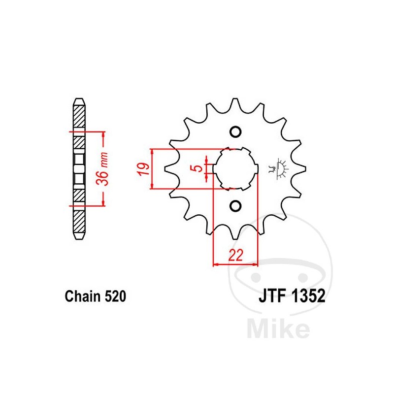 JT SPROCKETS Piñón transmisión engranaje grueso 14T P-520 5 Ø19/22MM 726.00.32