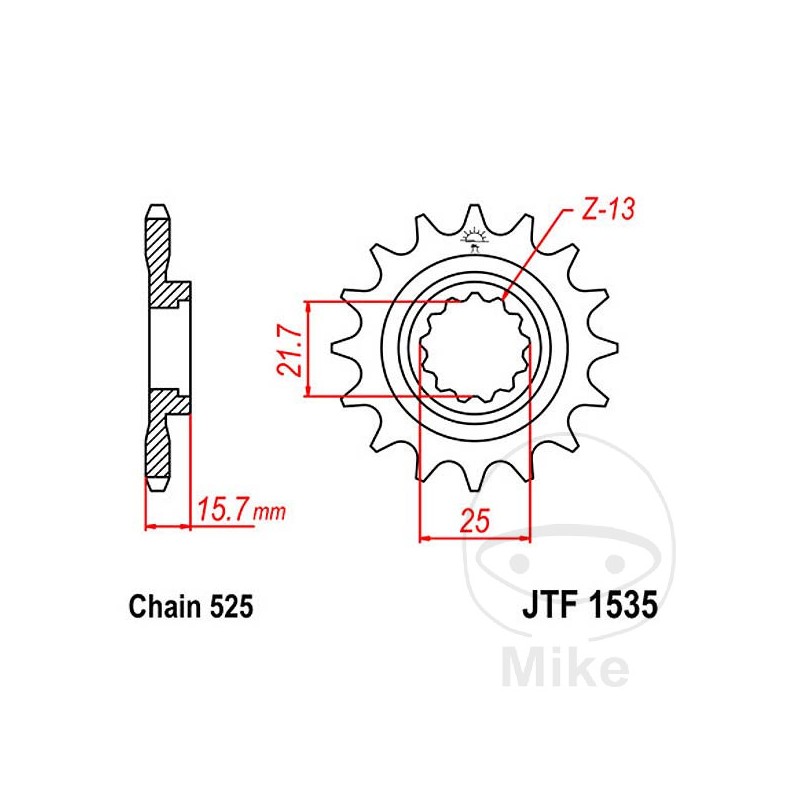 JT SPROCKETS transmission sprocket 15T 525 ALTN: 7260356 726.00.29