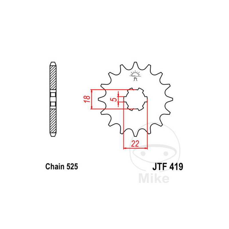 JT SPROCKETS coarse gear transmission pinion 14T P-525 5 Ø18/22MM 726.00.33