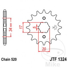 JT SPROCKETS coarse gear transmission pinion 14T 520 6 Ø17/20 726.04.88