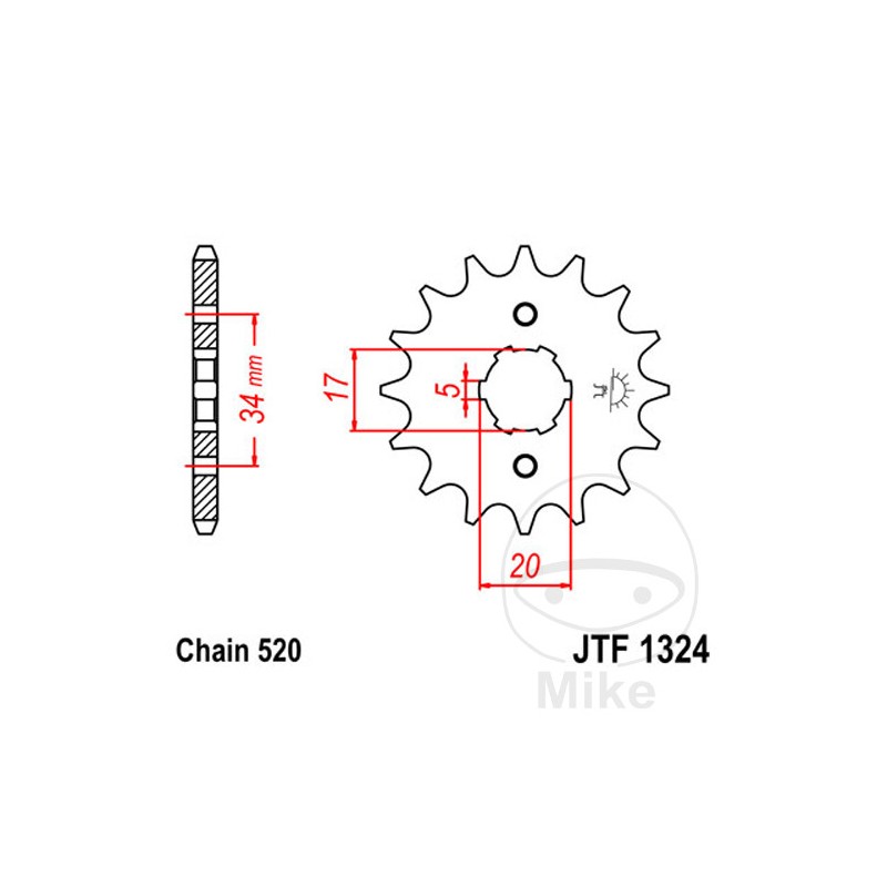 JT SPROCKETS Piñón transmisión engranaje grueso 14T 520 6 Ø17/20 726.04.88