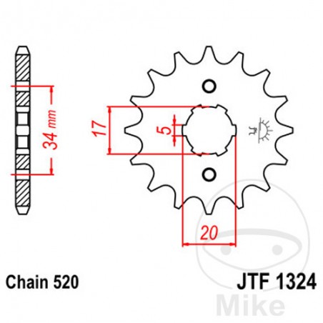 JT SPROCKETS Piñón transmisión engranaje grueso 14T 520 6 Ø17/20 726.04.88