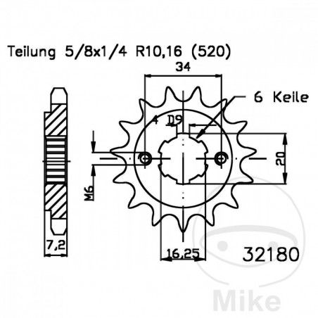 ESJOT coarse gear transmission pinion 13T 520 6 Ø16.2/20 726.00.49