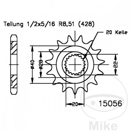 ESJOT Piñón transmisión engranaje fino 14T 428 Ø20/22 726.00.50