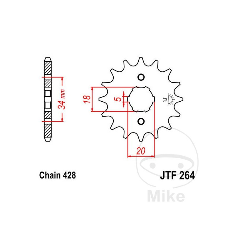 JT SPROCKETS Piñón transmisión engranaje grueso 15T P-428 5 Ø18/20MM 726.15.97