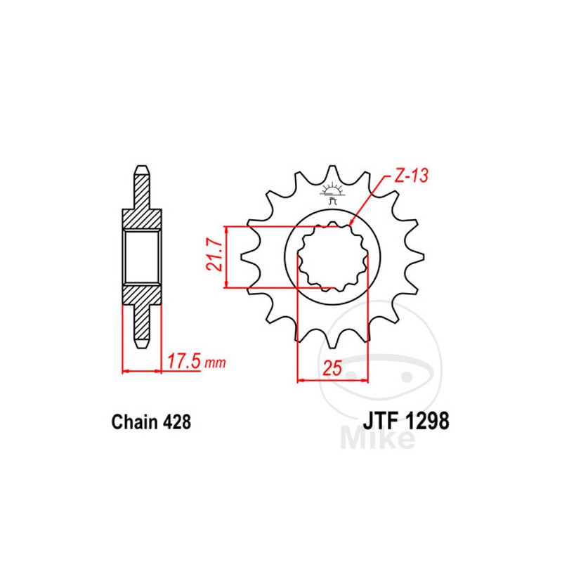 JT SPROCKETS Fine gear transmission pinion 17T 428 Ø21.7/25 726.00.62