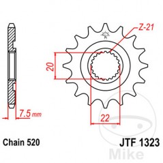 JT SPROCKETS Piñón transmisión engranaje fino 12T 520 Ø20/22 726.00.66