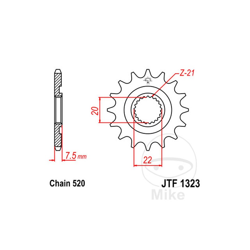 JT SPROCKETS Fine gear transmission pinion 12T 520 Ø20/22 726.00.66