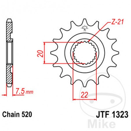 JT SPROCKETS Fine gear transmission pinion 12T 520 Ø20/22 726.00.66
