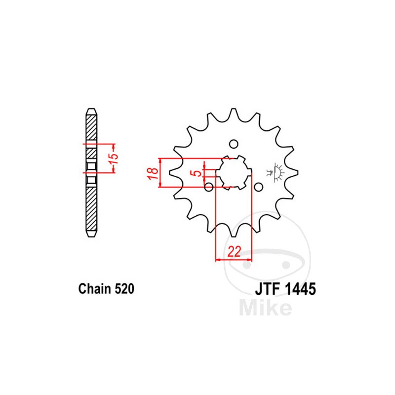 JT SPROCKETS Piñón transmisión engranaje grueso 14T P-520 5 Ø18/22MM 726.03.01