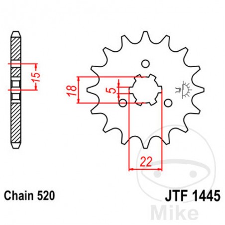 JT SPROCKETS Piñón transmisión engranaje grueso 14T P-520 5 Ø18/22MM 726.03.01