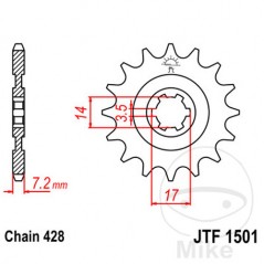 JT SPROCKETS coarse gear transmission pinion 13T 428 6 Ø14/17 726.04.92