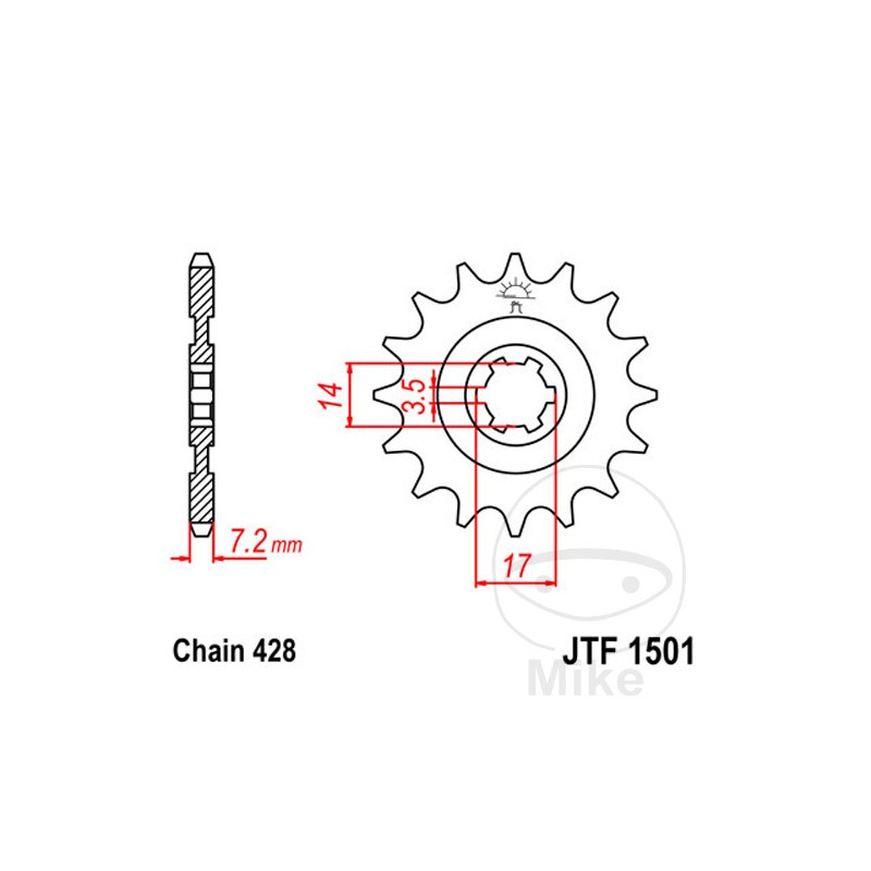 JT SPROCKETS Piñón transmisión engranaje grueso 13T 428 6 Ø14/17 726.04.92